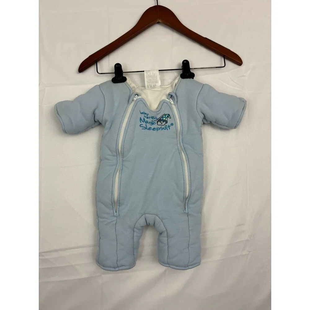 Baby Merlin's Magic Sleepsuit Small 3-6 Months Blue Cotton Swaddle Sleep Suit